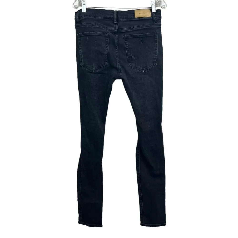 MNML Mens Jeans Stretch Slim Straight Distressed Raw Zip Fly Black Size 32W*
